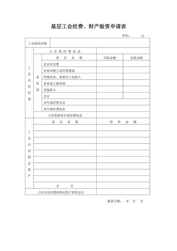 基层工会经费 财产验资申请表