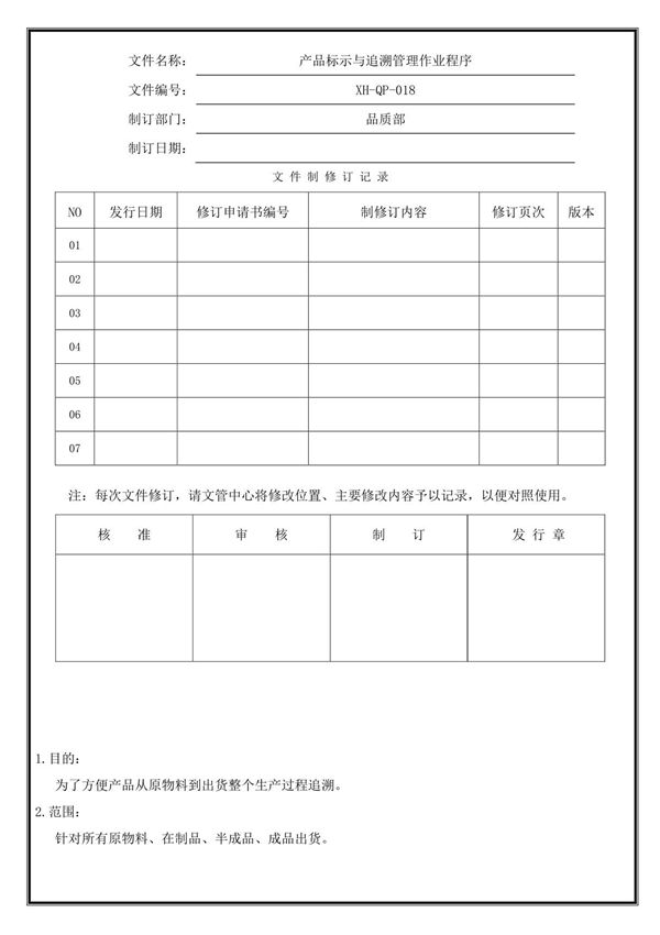 产品标示与追溯管理作业程序