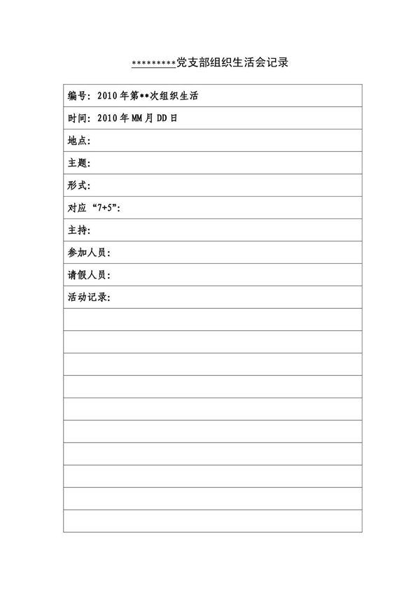 党支部组织生活会记录(模板)