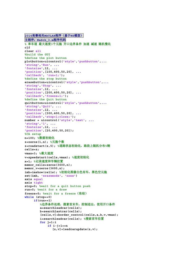 2014美赛 NaSch模型matlab完整代码655111569