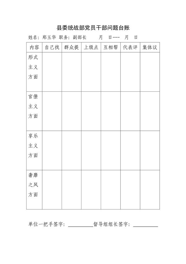 党员干部问题自查台账