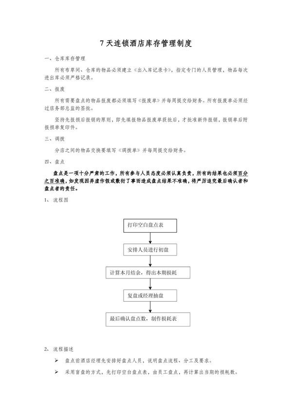 7天连锁酒店库存管理制度