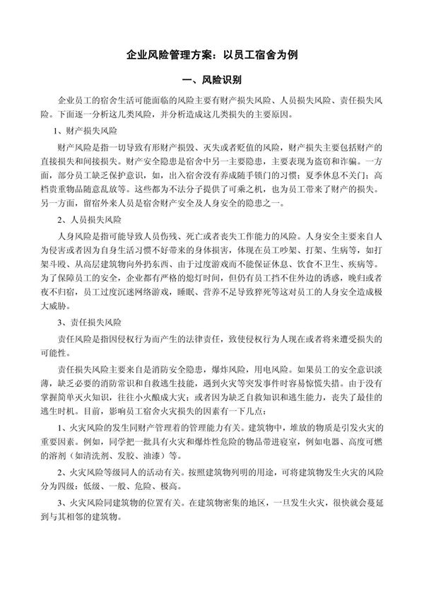 企业风险管理方案以员工宿舍为例