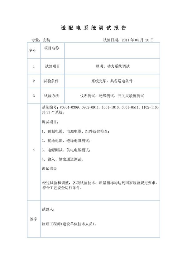 送配电系统调试报告