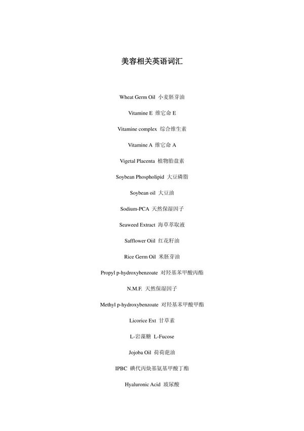 美容相关英语词汇