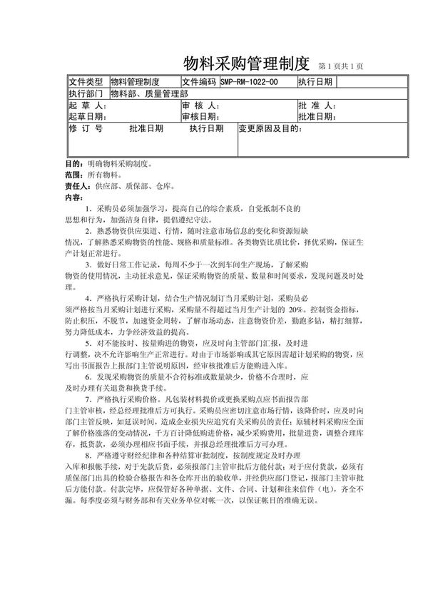 22-物料采购管理制度