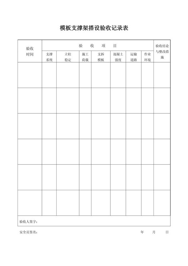 模板支撑架搭设验收记录表