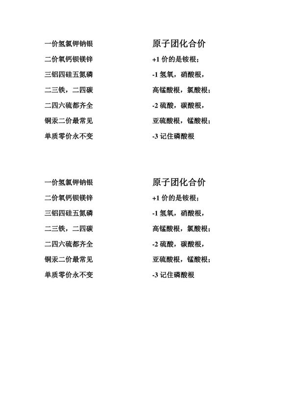 化学式和化合价练习题