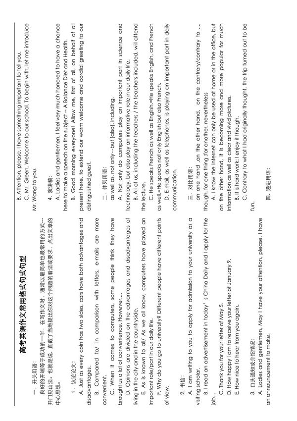 高考英语作文常用格式句式句型