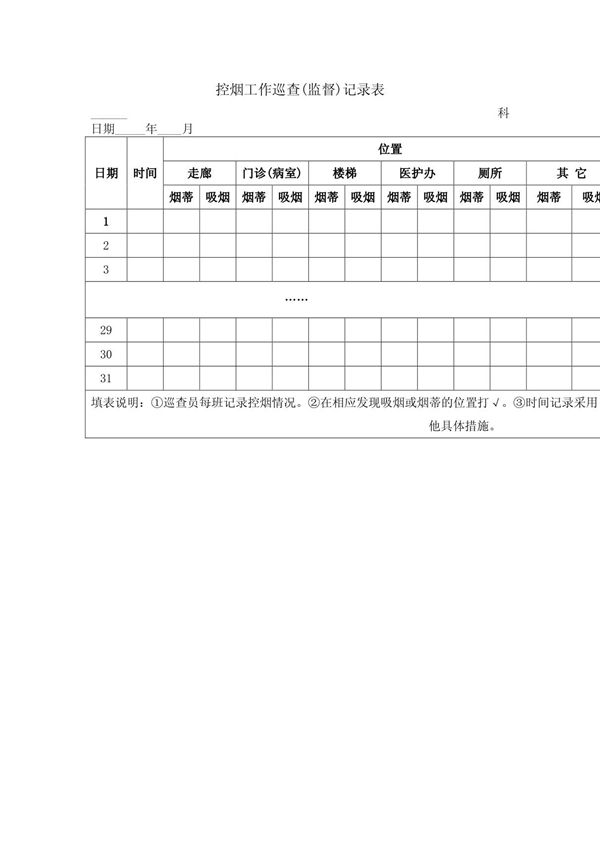 控烟工作巡查(监督)记录表