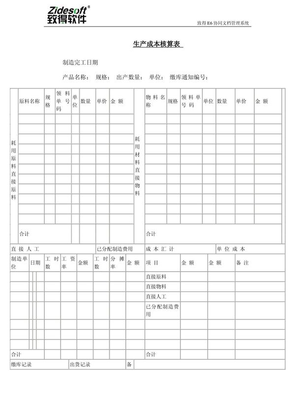 生产成本核算表