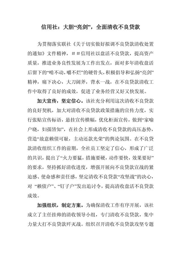 信用社清收不良贷款总结