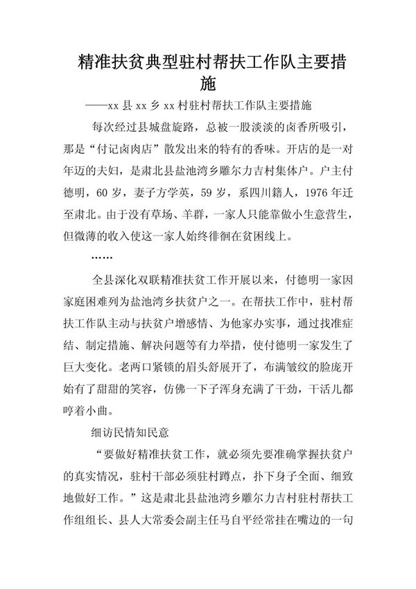 精准扶贫典型驻村帮扶工作队主要措施