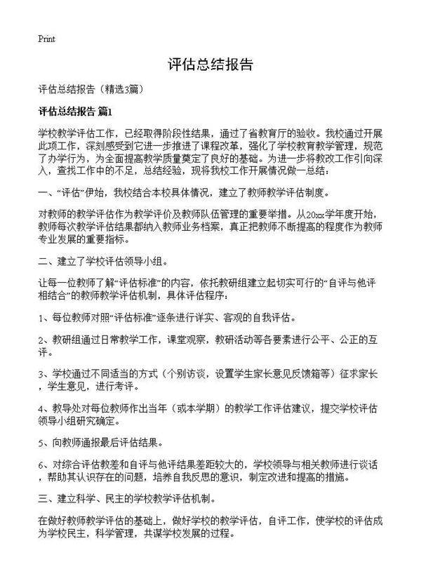 评估总结报告3篇