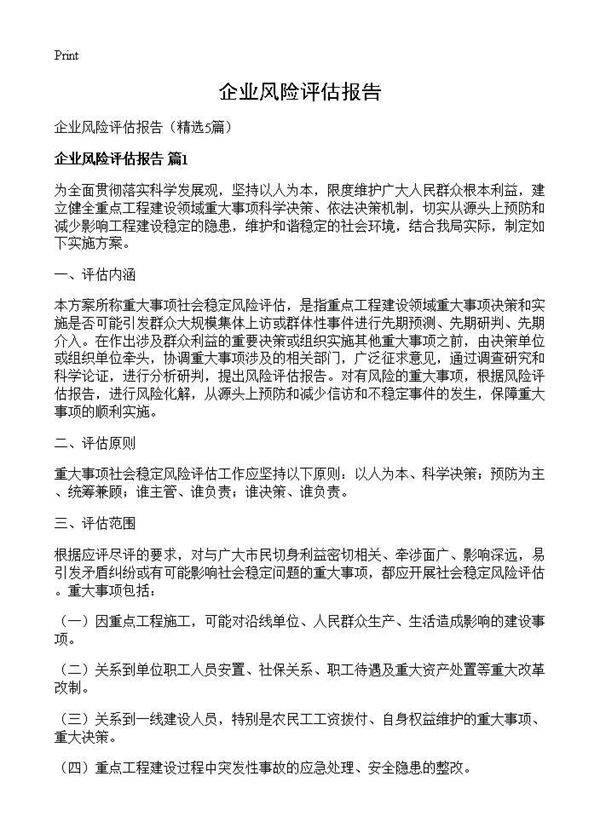 企业风险评估报告5篇