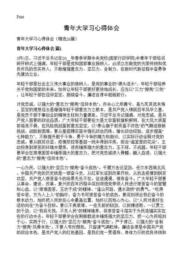 青年大学习心得体会26篇