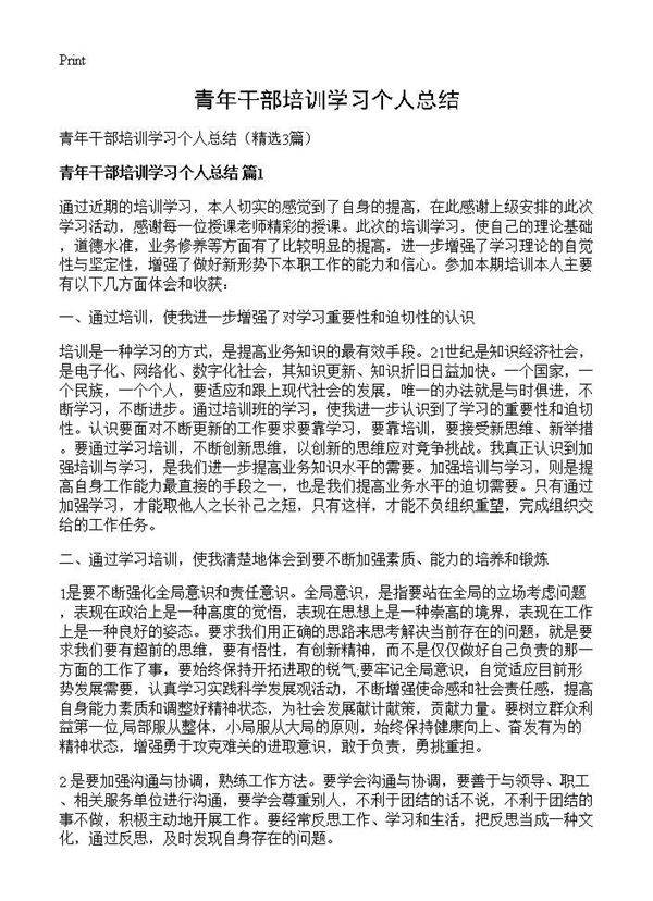 青年干部培训学习个人总结3篇