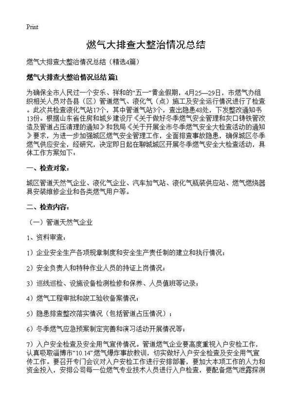 燃气大排查大整治情况总结4篇
