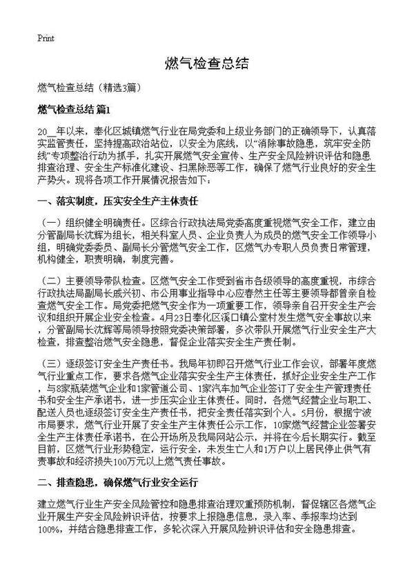 燃气检查总结3篇