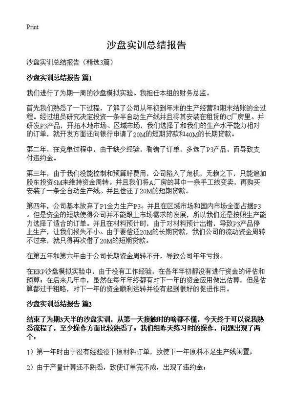 沙盘实训总结报告3篇