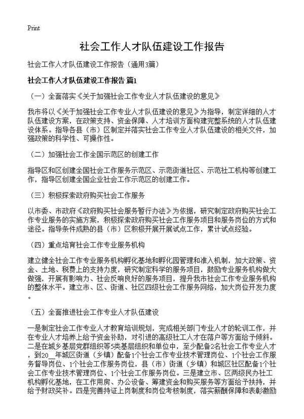 社会工作人才队伍建设工作报告3篇