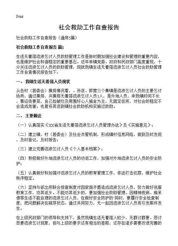 社会救助工作自查报告5篇