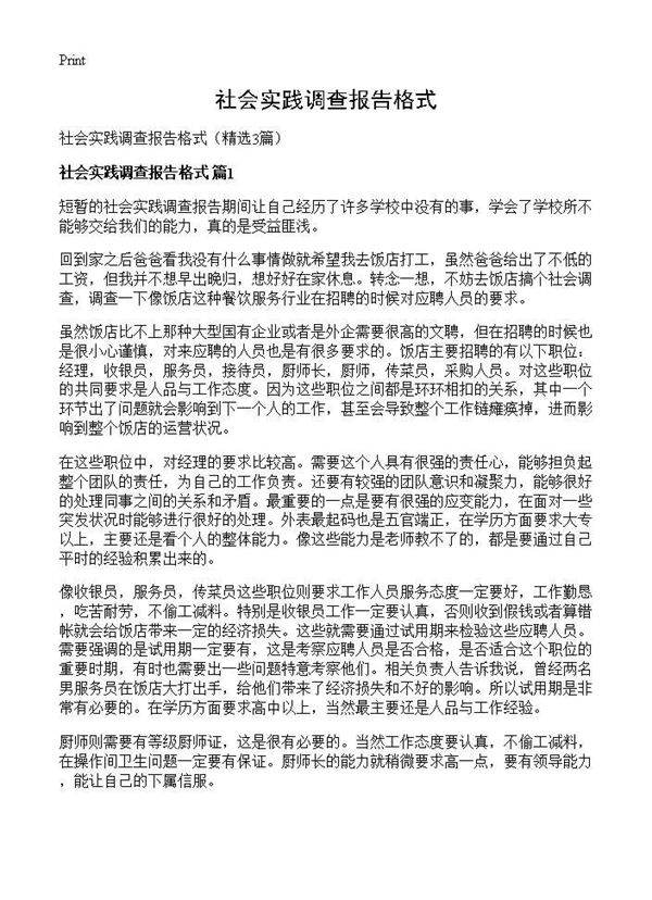 社会实践调查报告格式3篇