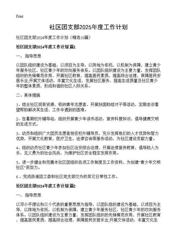 社区团支部2024年度工作计划10篇