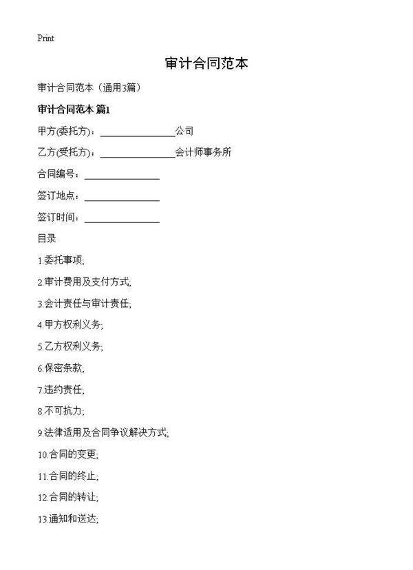 审计合同范本3篇
