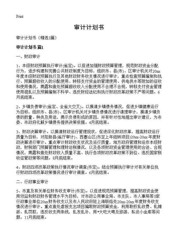 审计计划书3篇