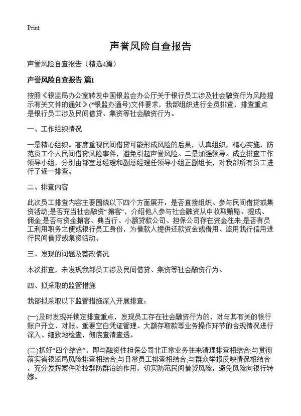 声誉风险自查报告4篇