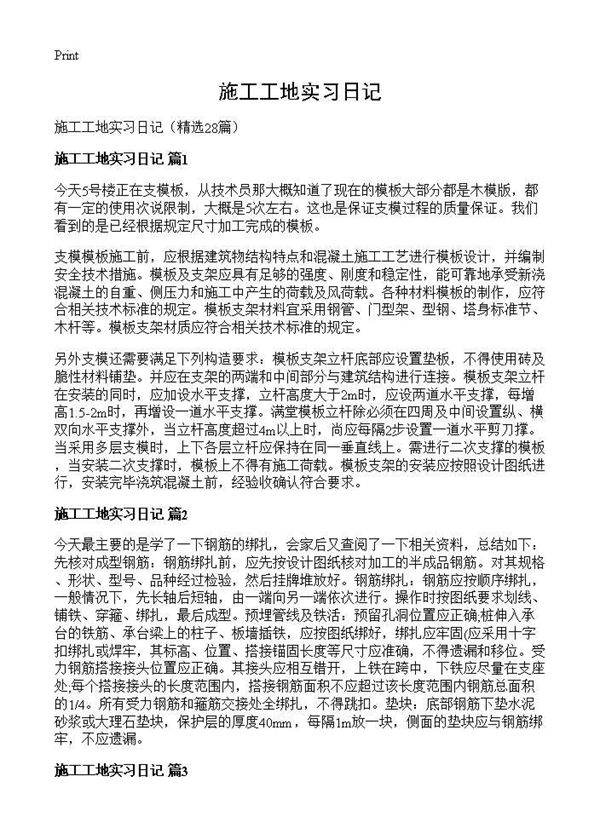 施工工地实习日记28篇