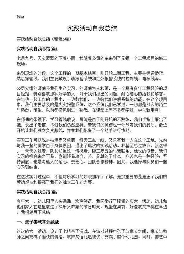 实践活动自我总结5篇
