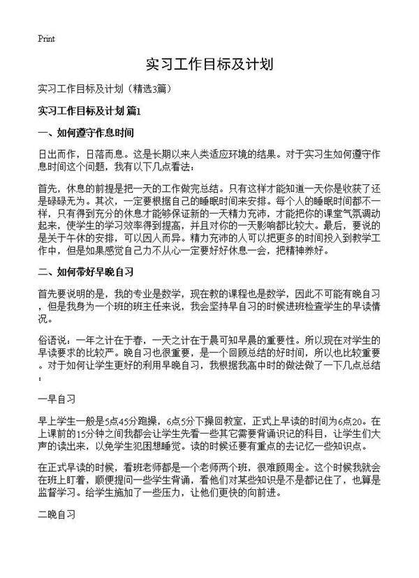 实习工作目标及计划3篇
