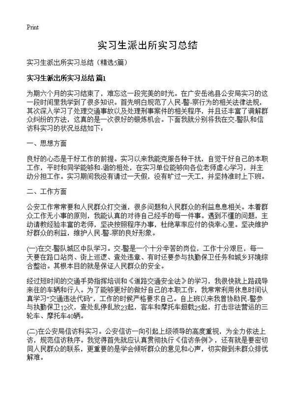 实习生派出所实习总结5篇
