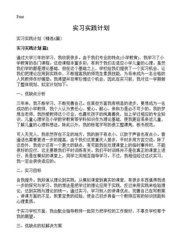 实习实践计划6篇