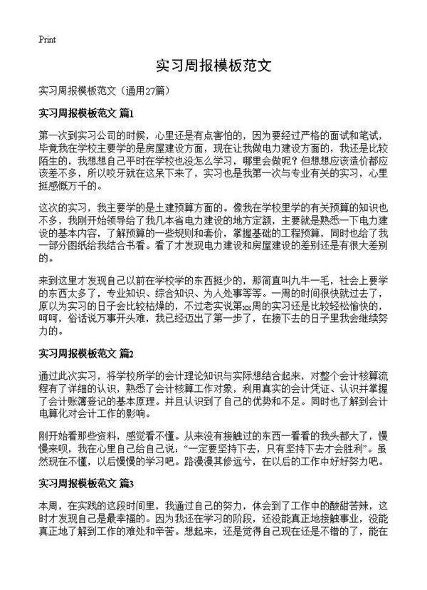 实习周报模板范文27篇