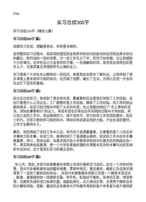 实习总结300字12篇