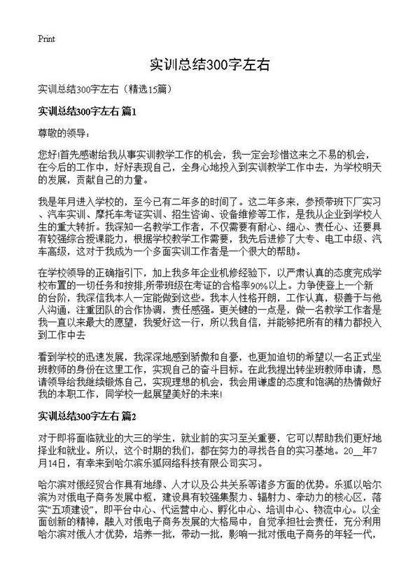 实训总结300字左右15篇
