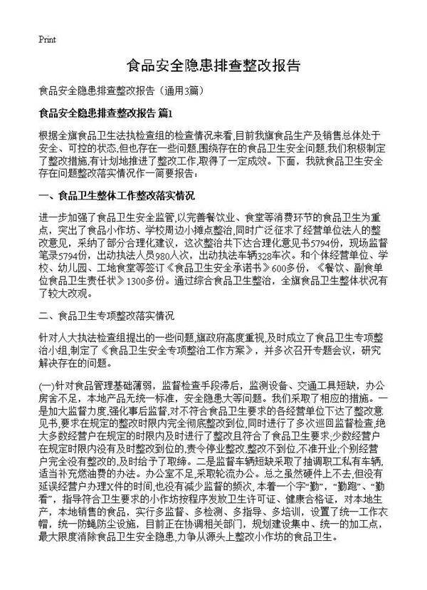 食品安全隐患排查整改报告3篇