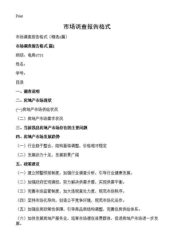 市场调查报告格式6篇