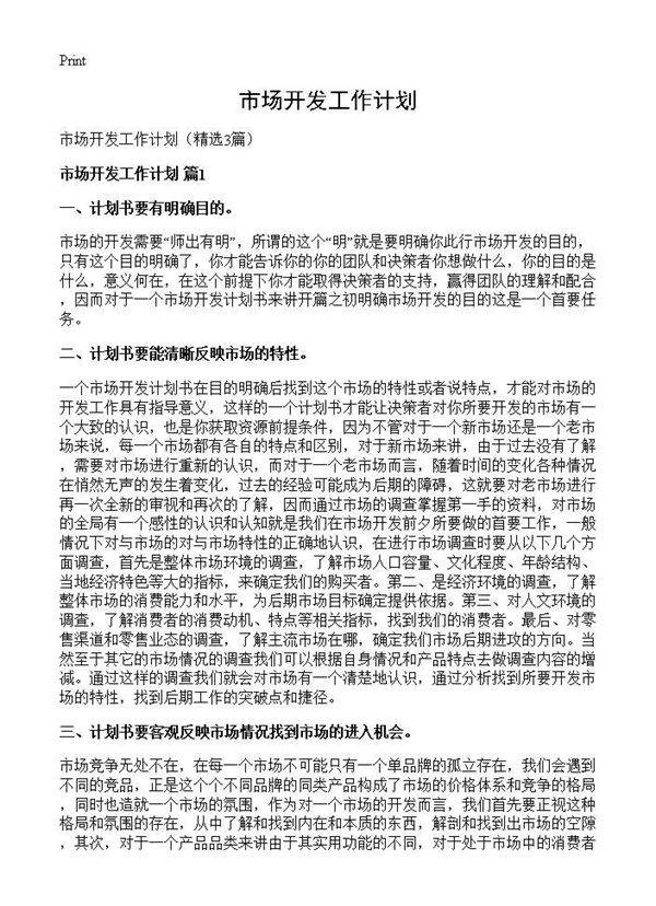 市场开发工作计划3篇