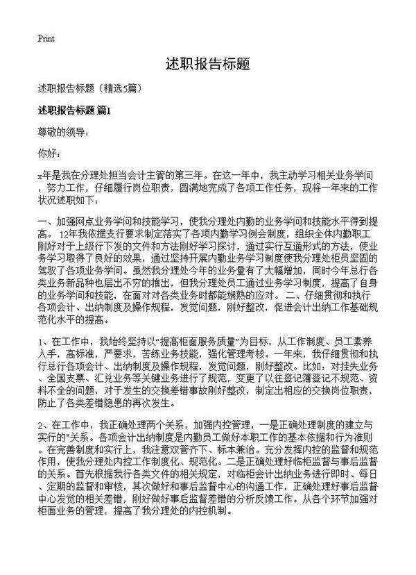 述职报告标题5篇