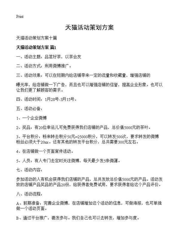 天猫活动策划方案