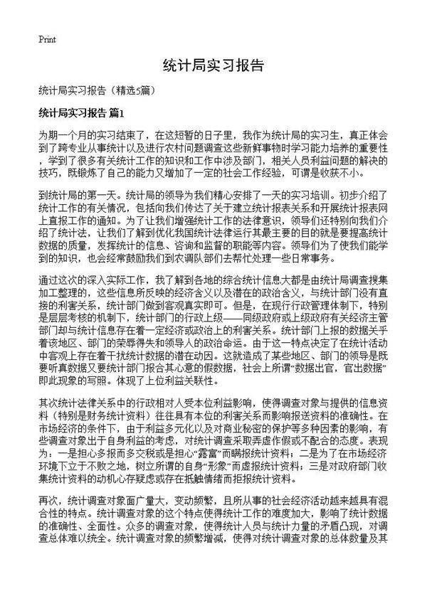 统计局实习报告5篇