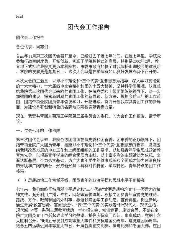 团代会工作报告