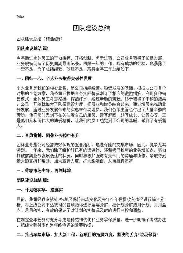 团队建设总结8篇