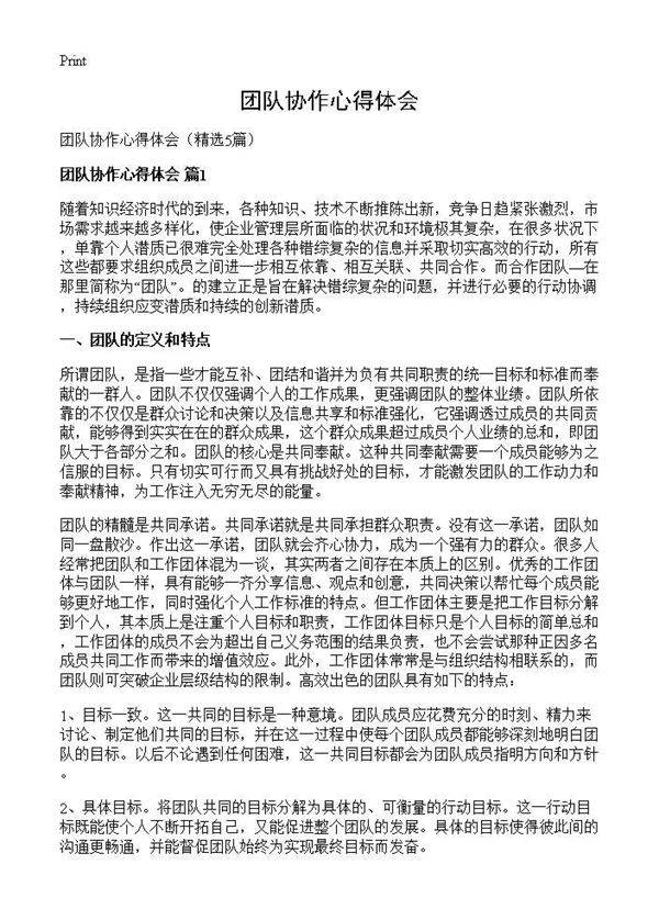 团队协作心得体会5篇