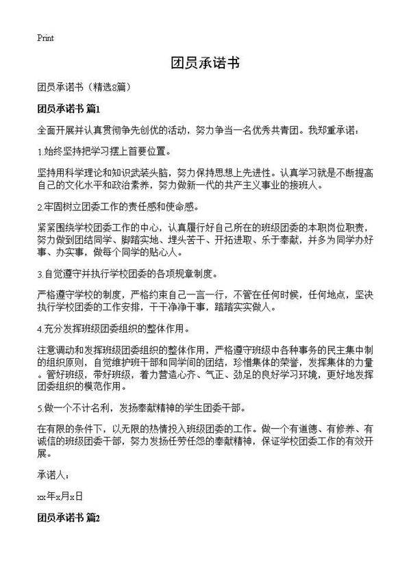 团员承诺书8篇