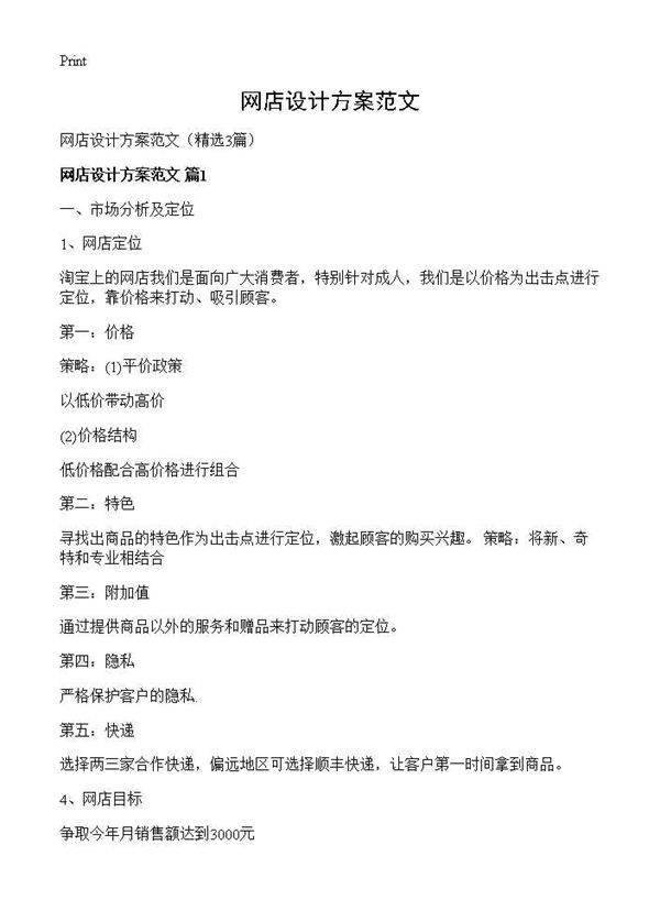 网店设计方案范文3篇